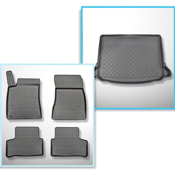 Kit tapis de coffre et tapis de voiture TPE pour: Mercedes-Benz Classe A W177 Hayon (05.2018-....) - cavités amovibles dans les modèles avec filets latéraux; non pour version hybride