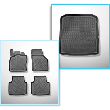 Kit tapis de coffre et tapis de voiture TPE pour: Skoda Superb III 3V Break (09.2015-11.2023) - coffre inférieur (sans plancher multi-fonction);pas pour les versions hybride