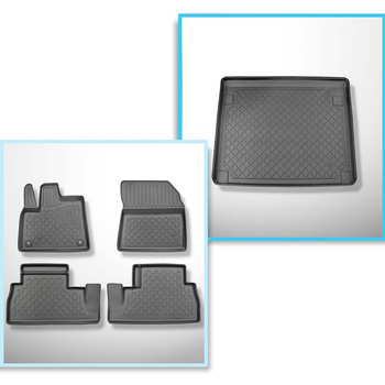 Kit tapis de coffre et tapis de voiture TPE pour: Citroen Berlingo III Van (06.2018-....) - 5 places; entraxe court; aussi pour la version électrique; avec sièges réglables et non réglables dans la première rangée