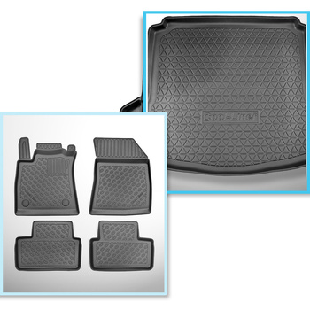Kit tapis de coffre et tapis de voiture TPE pour: Renault Megane IV GrandCoupé (01.2017-2024) - cavités amovibles