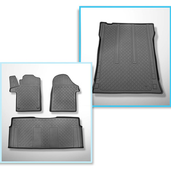 Kit tapis de coffre et tapis de voiture TPE pour: Mercedes-Benz Vito W447 Tourer (10.2014-....) - derriere 2e rangée de sieges;version longue (empattement 3.200 mm;longueur de l’auto 5.140 mm);sans 3ème rangée