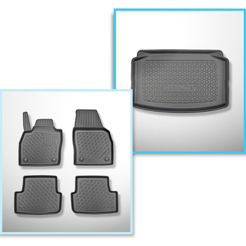 Kit tapis de coffre et tapis de voiture TPE pour: Volkswagen Polo VI Hayon (10.2017-....) - coffre inférieur;modèle sans plancher amovible de coffre