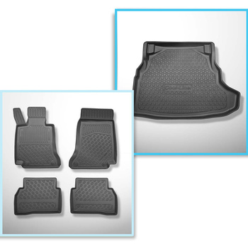 Kit tapis de coffre et tapis de voiture TPE PREMIUM pour: Mercedes-Benz Classe C W205 Berline (03.2014-11.2020) - sièges arrière non rabattables (non divisés)