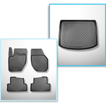 Kit tapis de coffre et tapis de voiture TPE pour: Volvo V40 II Hayon (07.2012-07.2019) - coffre supérieur;pour les voitures avec double plancher de coffre