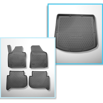 Kit tapis de coffre et tapis de voiture TPE pour: Volkswagen Touran I 1T Monospace (09.2010-08.2015) - 7 places;3ème rangée abaissée