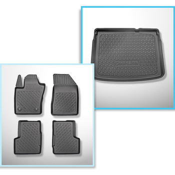 Kit tapis de coffre et tapis de voiture TPE pour: Jeep Renegade SUV (09.2014-....) - avec plancher de coffre amovible;niveau haut et bas du plancher;no per 4ex Plug-in Hybrid