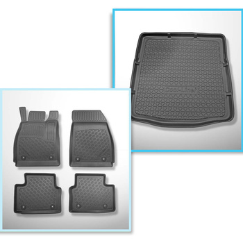 Kit tapis de coffre et tapis de voiture TPE PREMIUM pour: Opel Insignia A Liftback, Berline (2008-05.2017) - coffre plat avec roue de secours compl?te et / ou syst?me Infiniti (caisson de graves)