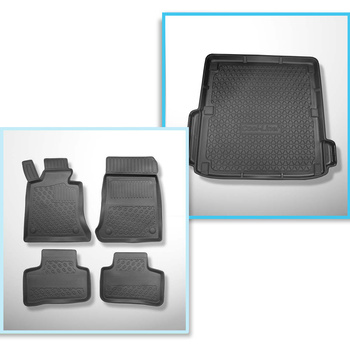 Kit tapis de coffre et tapis de voiture TPE PREMIUM pour: Mercedes-Benz Classe E W212 Break (2009-10.2016) - pour tous les modèles (cavités éventuellement à couper)