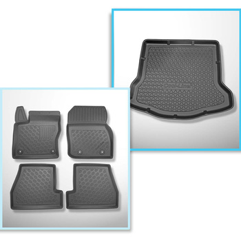 Kit tapis de coffre et tapis de voiture TPE PREMIUM pour: Ford Focus III Berline (05.2011-08.2018) - avec roue de secours à usage temporaire ou kit de réparation