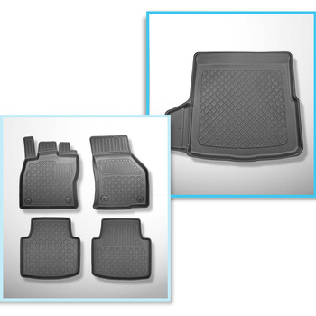 Kit tapis de coffre et tapis de voiture TPE pour: Volkswagen Arteon Berline (06.2017-....) - avec kit de réparation, sans roue de secours; cavité gauche amovible