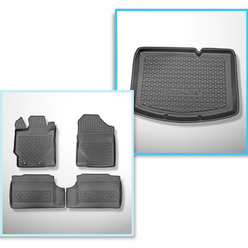 Kit tapis de coffre et tapis de voiture TPE PREMIUM pour: Toyota Yaris III Hayon (09.2011-08.2020) - coffre inférieur