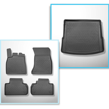 Kit tapis de coffre et tapis de voiture TPE PREMIUM pour: Audi Q5 II FY SUV (01.2017-08.2024) - aussi pour les modèles avec des rails de fixation; non pour version TFSI e plug-in hybride; canapé coulissant arrière