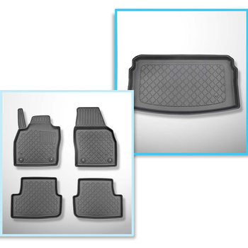 Kit tapis de coffre et tapis de voiture TPE pour: Volkswagen Polo VI AW Hayon (10.2017-....) - coffre inférieur; plancher amovible en la position la plus basse