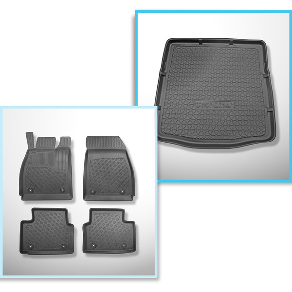 Kit tapis de coffre et tapis de voiture TPE pour: Opel Insignia A Liftback (2008-05.2017) - coffre plat avec roue de secours pleine et / ou système Infinity (subwoofer)