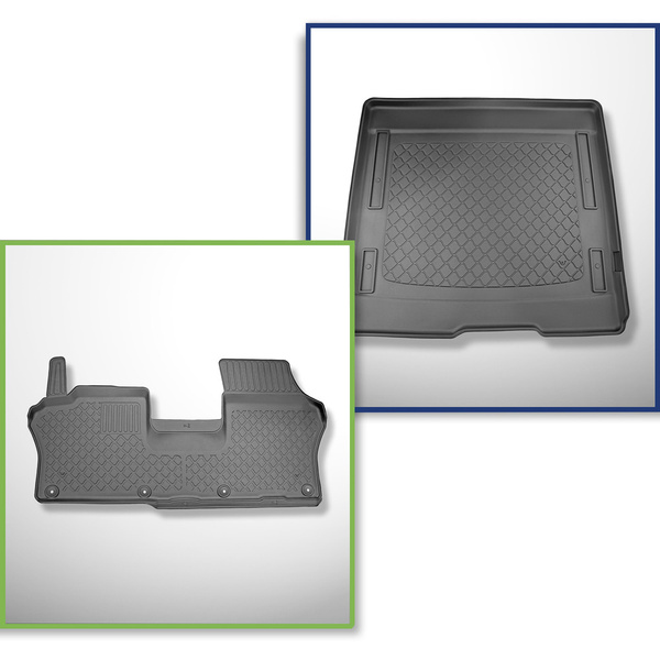 Kit tapis de coffre et tapis de voiture TPE pour: Volkswagen ID. Buzz Van (05.2022-....) - 5 places;entraxe court;également avec plaque Multi-flex