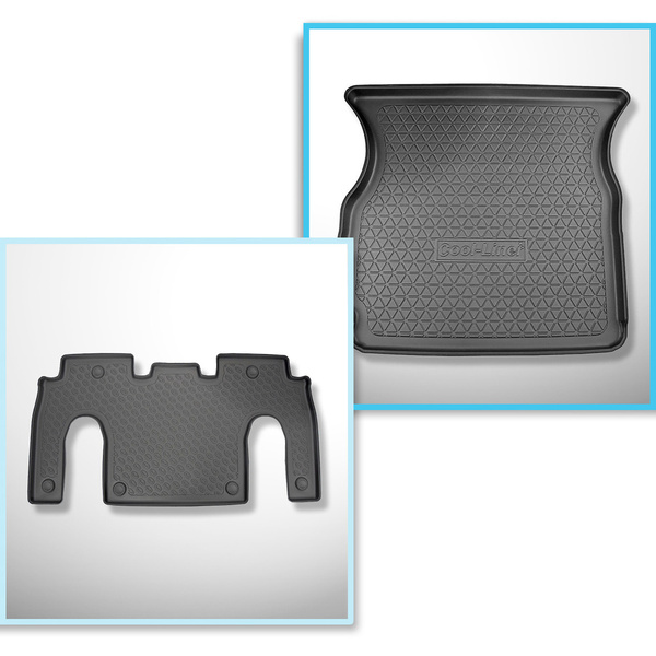 Kit tapis de coffre et tapis de voiture TPE pour: Tesla Model X SUV (10.2016-12.2020) - 6 posti;II rangée;coffre supérieur;derrière 2ème rangée de sièges (3me rangée abaissée)