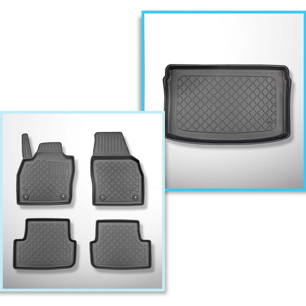 Kit tapis de coffre et tapis de voiture TPE pour: Volkswagen Polo VI AW Hayon (10.2017-....) - coffre supérieur; plancher amovible en la position la plus haute