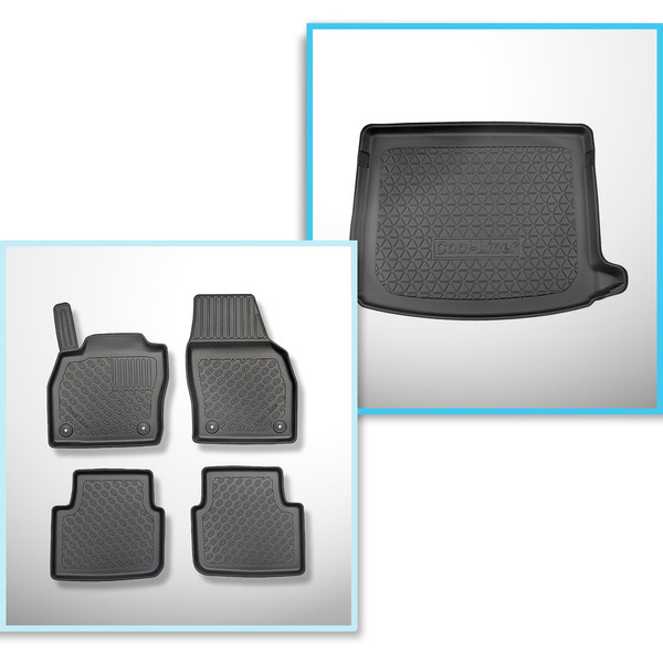 Kit tapis de coffre et tapis de voiture TPE pour: Skoda Scala Crossover (04.2019-....) - coffre supérieur;avec plancher multi-fonctions en la position la plus haute
