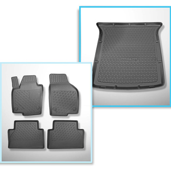 Kit tapis de coffre et tapis de voiture TPE PREMIUM pour: Volkswagen Sharan II Van (09.2010-03.2022) - 5 places; 3me rangée abaissée