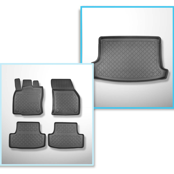 Kit tapis de coffre et tapis de voiture TPE pour: Volkswagen T-Roc SUV (12.2017-....) - coffre supérieur; plancher amovible en la position la plus haute