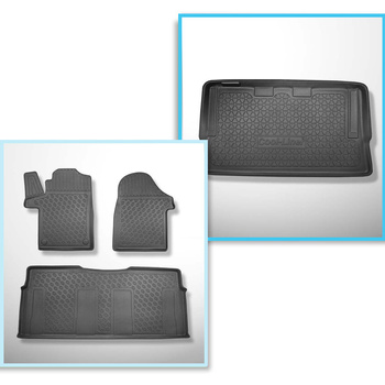 Kit tapis de coffre et tapis de voiture TPE PREMIUM pour: Mercedes-Benz Classe V W447 Van (06.2014-....) - version longue (entraxe 3.200 mm; longueur 5.140 mm); pour la 3ème rangée de sièges; sans séparation de l'espace bagage; tous les niveaux de finitio