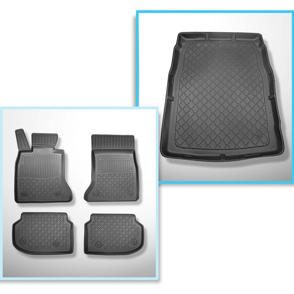 Kit tapis de coffre et tapis de voiture TPE pour: BMW 5 F10 Berline (03.2010-2013) - sans X-drive; distance entre les rails du siège avant (partie arrière) 415 mm