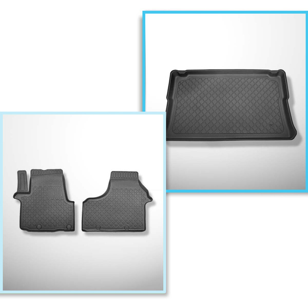 Kit tapis de coffre et tapis de voiture TPE pour: Fiat Talento Van (2016-2020) - entraxe court;version pour le transport de passagers (break / tour);pour la 3ème rangée de sièges;sièges non coulissants, montés sur crochets