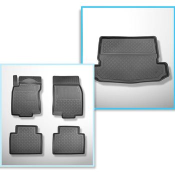 Kit tapis de coffre et tapis de voiture TPE pour: Nissan X-Trail III SUV (08.2014-....) - 7 places; 3me rangée abaissée