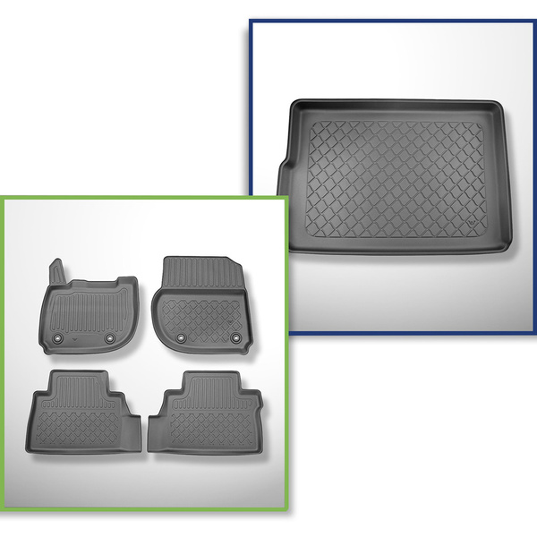 Kit tapis de coffre et tapis de voiture TPE pour: Honda e:Ny1 SUV (05.2023-....) - coffre supérieur;plancher amovible au plus haut niveau;avec / sans subwoofer