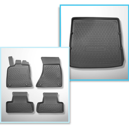 Kit tapis de coffre et tapis de voiture TPE PREMIUM pour: Audi Q5 I 8R SUV (11.2008-12.2016) - tapis plus épais pour les mod?les avec syst?me des rails de fixation dans le coffre