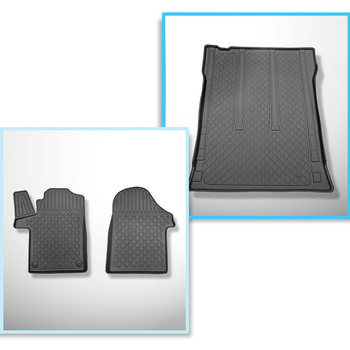 Kit tapis de coffre et tapis de voiture TPE pour: Mercedes-Benz Vito W447 Van (10.2014-....) - pour l'espace derriere 2e rangée de sieges (3e rangée dans la voiture ou enlevée); Tourer Long (empattement 3.200 mm, longueur du véhicule 5.140 mm)