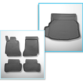 Kit tapis de coffre et tapis de voiture TPE PREMIUM pour: Mercedes-Benz Classe C W204 Berline (04.2007-02.2014) - sièges arrière rabattables; avec cavité gauche