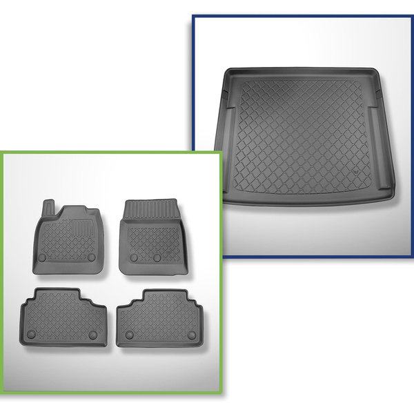 Kit tapis de coffre et tapis de voiture TPE pour: Nissan Ariya SUV (09.2022-....) - coffre supérieur;plancher amovible au plus haut niveau;également pour les modèles avec rail de montage