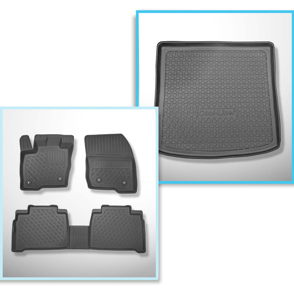 Kit tapis de coffre et tapis de voiture TPE PREMIUM pour: Ford Galaxy III Monospace (09.2015-2023) - 7 places; 3me rangée abaissée