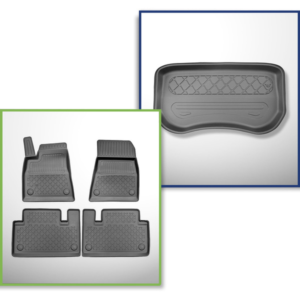 Kit tapis de coffre et tapis de voiture TPE pour: Tesla Model 3 Berline (2020-....) - coffre avant;2 et 4 roues motrices