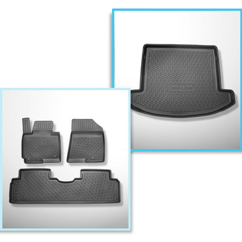 Kit tapis de coffre et tapis de voiture TPE PREMIUM pour: Kia Carens IV Monospace (04.2013-08.2019) - 7 places; 3me rangée abaissée