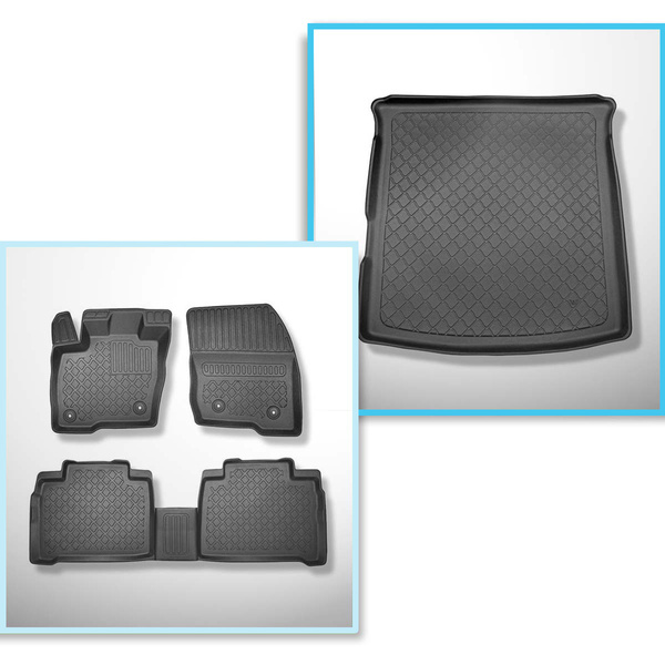 Kit tapis de coffre et tapis de voiture TPE pour: Ford S-Max III Monospace (09.2015-2023) - 5 places; également pour les hybrides; sans 3ème rangée
