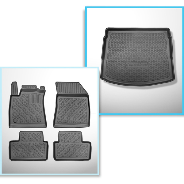 Kit tapis de coffre et tapis de voiture TPE pour: Renault Megane IV Estate (09.2016-2024) - coffre supérieur (seuil de chargement plat);plancher amovible au plus haut niveau;non pour E-Tech Plug-in Hybrid