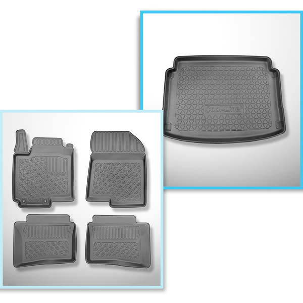 Kit tapis de coffre et tapis de voiture TPE pour: Hyundai Bayon SUV (05.2021-....) - coffre inférieur;sans double plancher de coffre