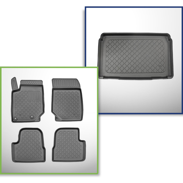 Kit tapis de coffre et tapis de voiture TPE pour: Peugeot 208 II Hayon (06.2019-....) - pas pour la version électrique et hybride