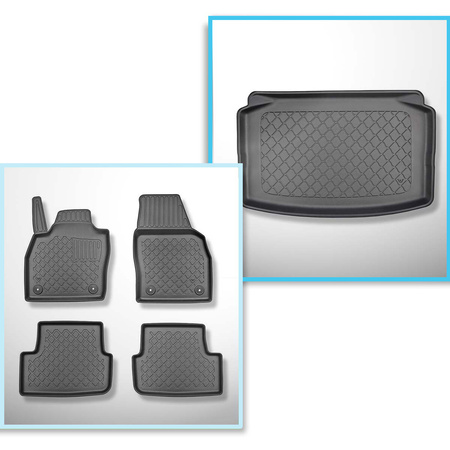 Kit tapis de coffre et tapis de voiture TPE pour: Volkswagen Polo VI AW Hayon (10.2017-....) - coffre inférieur; modèles sans plancher amovible du coffre