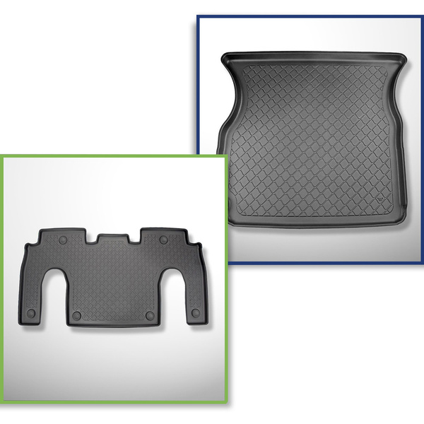 Kit tapis de coffre et tapis de voiture TPE pour: Tesla Model X SUV (10.2016-12.2020) - 6 posti;II rangée;coffre supérieur;derrière 2ème rangée de sièges (3me rangée abaissée)