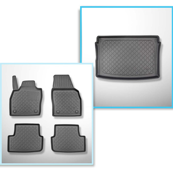 Kit tapis de coffre et tapis de voiture TPE pour: Seat Arona Crossover (11.2017-....) - coffre supérieur; modèles avec plancher amovible du coffre