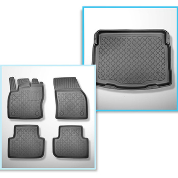 Kit tapis de coffre et tapis de voiture TPE pour: Volkswagen Tiguan II SUV (05.2016-....) - coffre inférieur; sans roue de secours; plancher amovible en la position la plus basse; non pour version ehybride