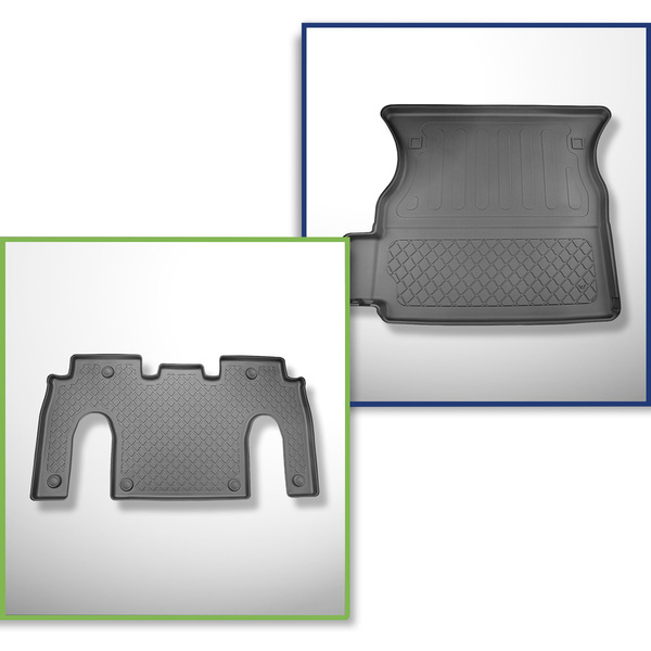 Kit tapis de coffre et tapis de voiture TPE pour: Tesla Model X SUV (01.2021-....) - 6 posti;II rangée;derrière 2ème rangée de sièges (3me rangée abaissée)