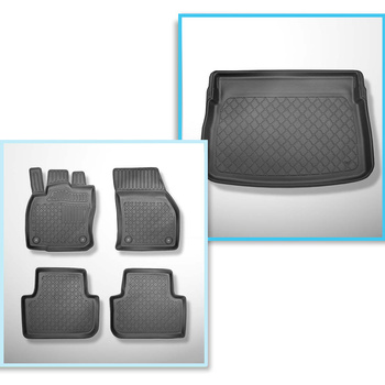 Kit tapis de coffre et tapis de voiture TPE pour: Volkswagen Golf VII Monospace (05.2014-12.2020) - sur le coffre inférieur et supérieur