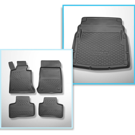 Kit tapis de coffre et tapis de voiture TPE PREMIUM pour: Mercedes-Benz Classe E W212 Berline (03.2009-03.2016) - sans cavités; la surface du coffre se lève près de sièges arrière