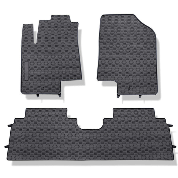 Tapis de sol en caoutchouc adapté pour Kia Venga Monospace (2009-2019) - tapis de voiture - noir - 3 pcs.