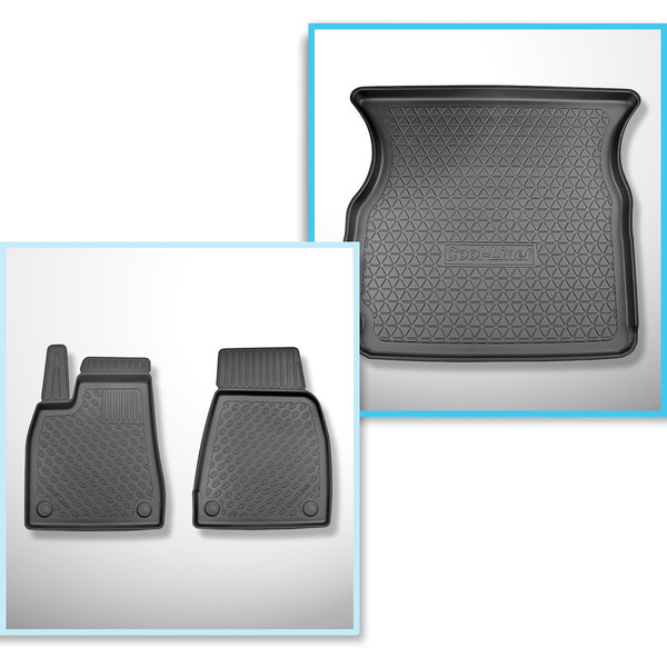 Kit tapis de coffre et tapis de voiture TPE pour: Tesla Model X SUV (10.2016-12.2020) - 6/7 places;solo anteriori;coffre supérieur;pour l'espace derriere 2e rangée de sieges (3e rangée abaissée)