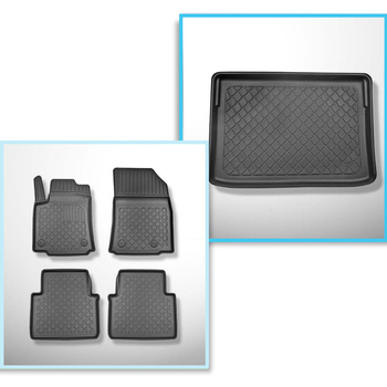 Kit tapis de coffre et tapis de voiture TPE pour: Citroen C3 Aircross SUV (11.2017-....) - coffre supérieur; modèles avec plancher amovible du coffre (Flex Floor)